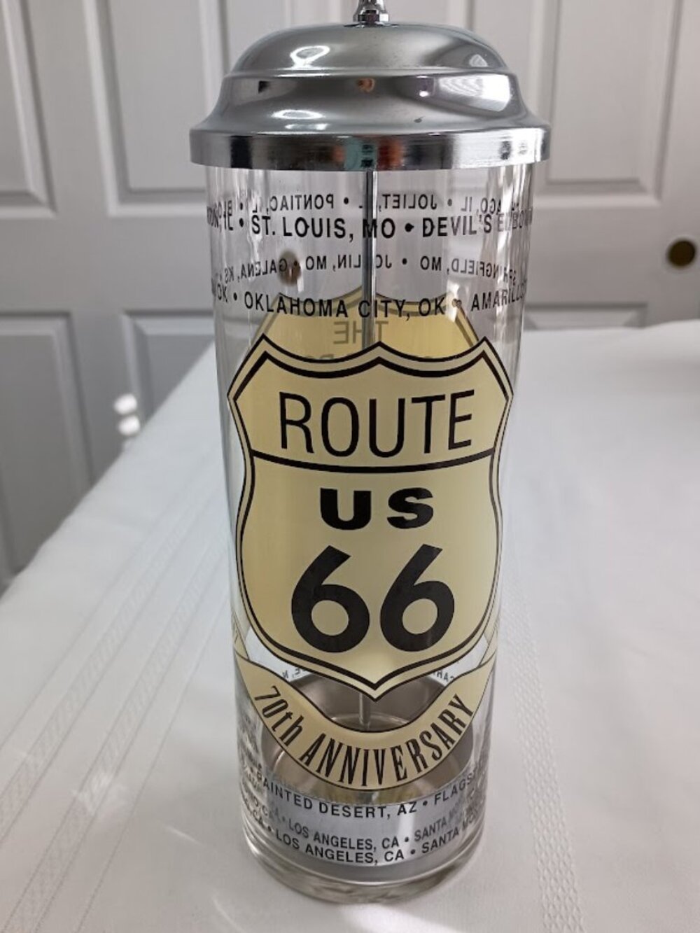 1997 Route 66 70th Anniversary Glass Straw Dispenser